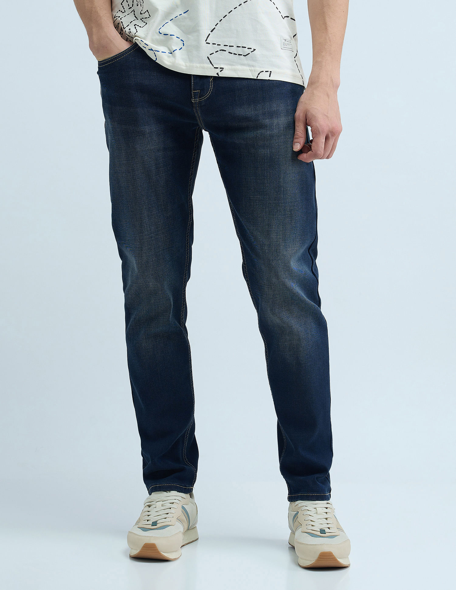Flying Machine Slash Slim Tapered Washed Jeans
