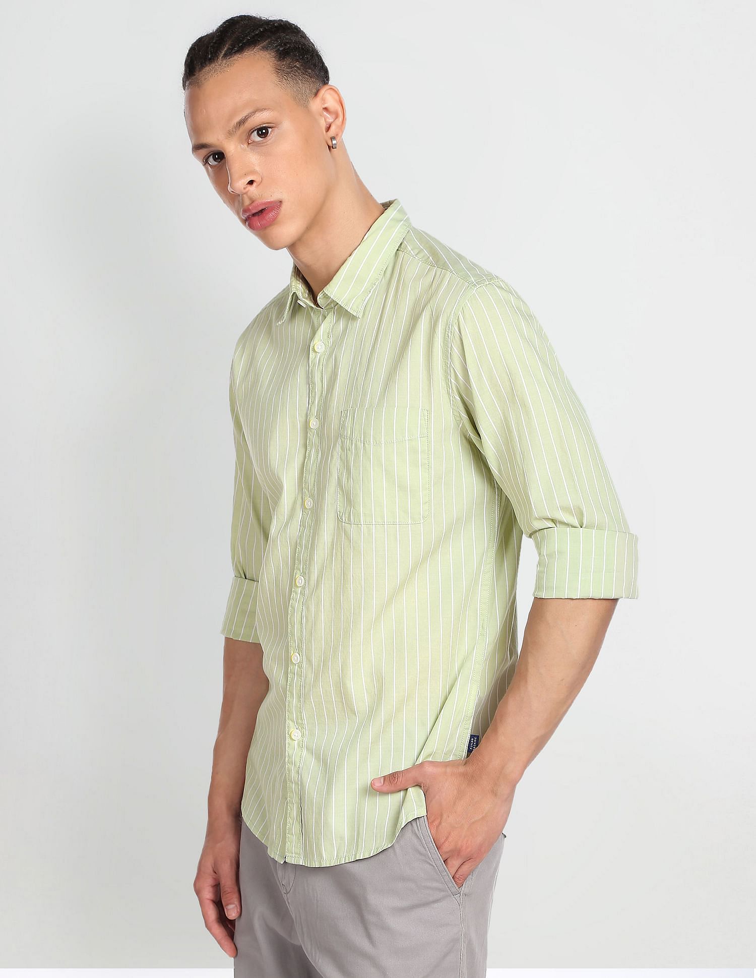Flying Machine Spread Collar Vertical Stripe Shirt