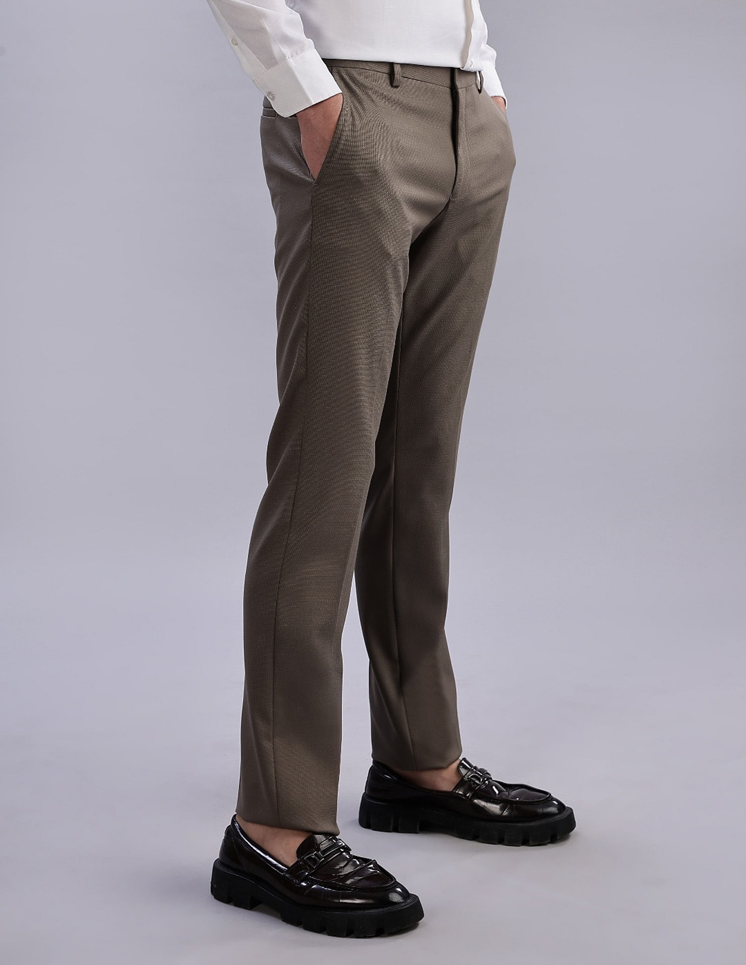 Tommy Hilfiger Regular-Fit Self-Design Mid Rise Trousers