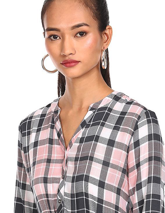 pink and black check dress