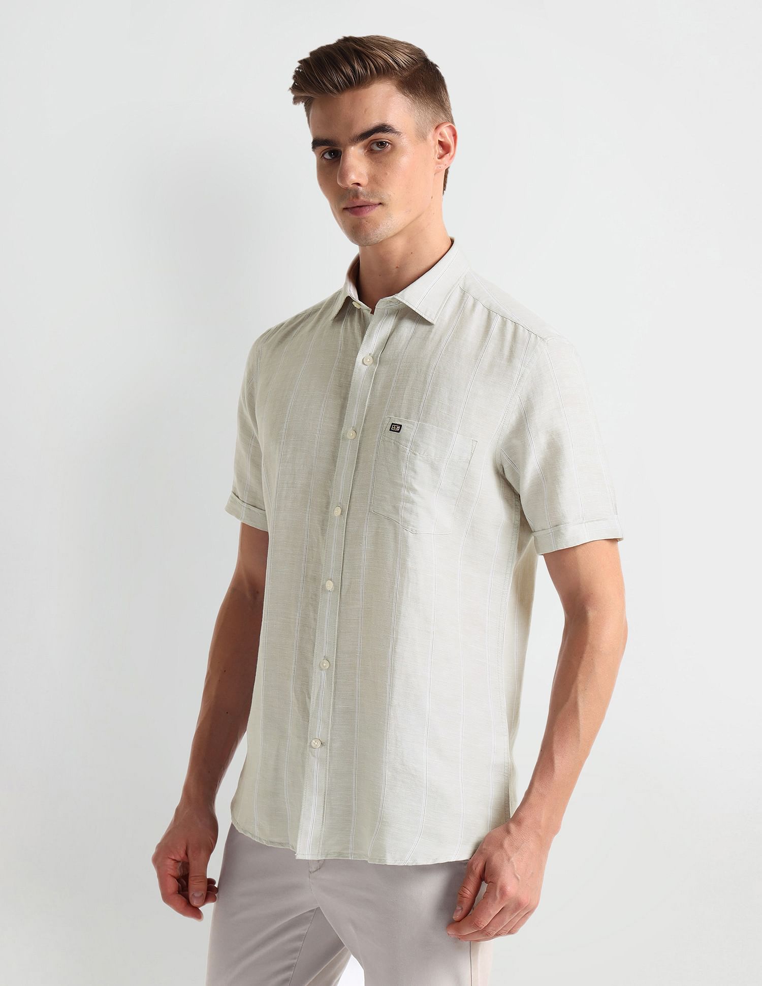 Arrow Sports Vertical Stripe Linen Shirt