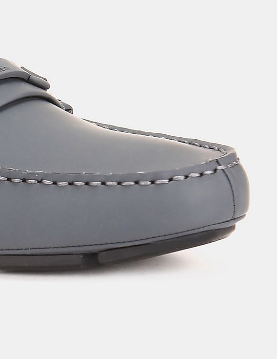Buy Calvin Klein Men Men Grey Logo Vamp Strap Leather Loafers 