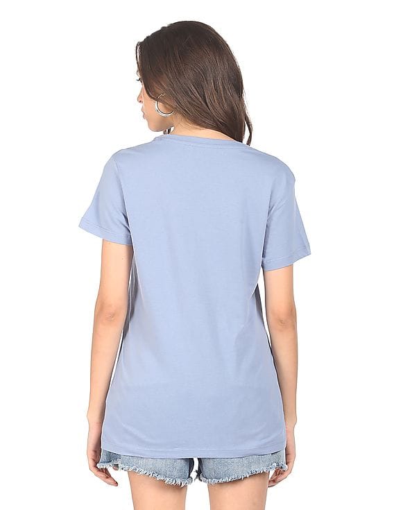 Buy Aeropostale Women Light Blue Round Neck Cotton T-Shirt - NNNOW.com