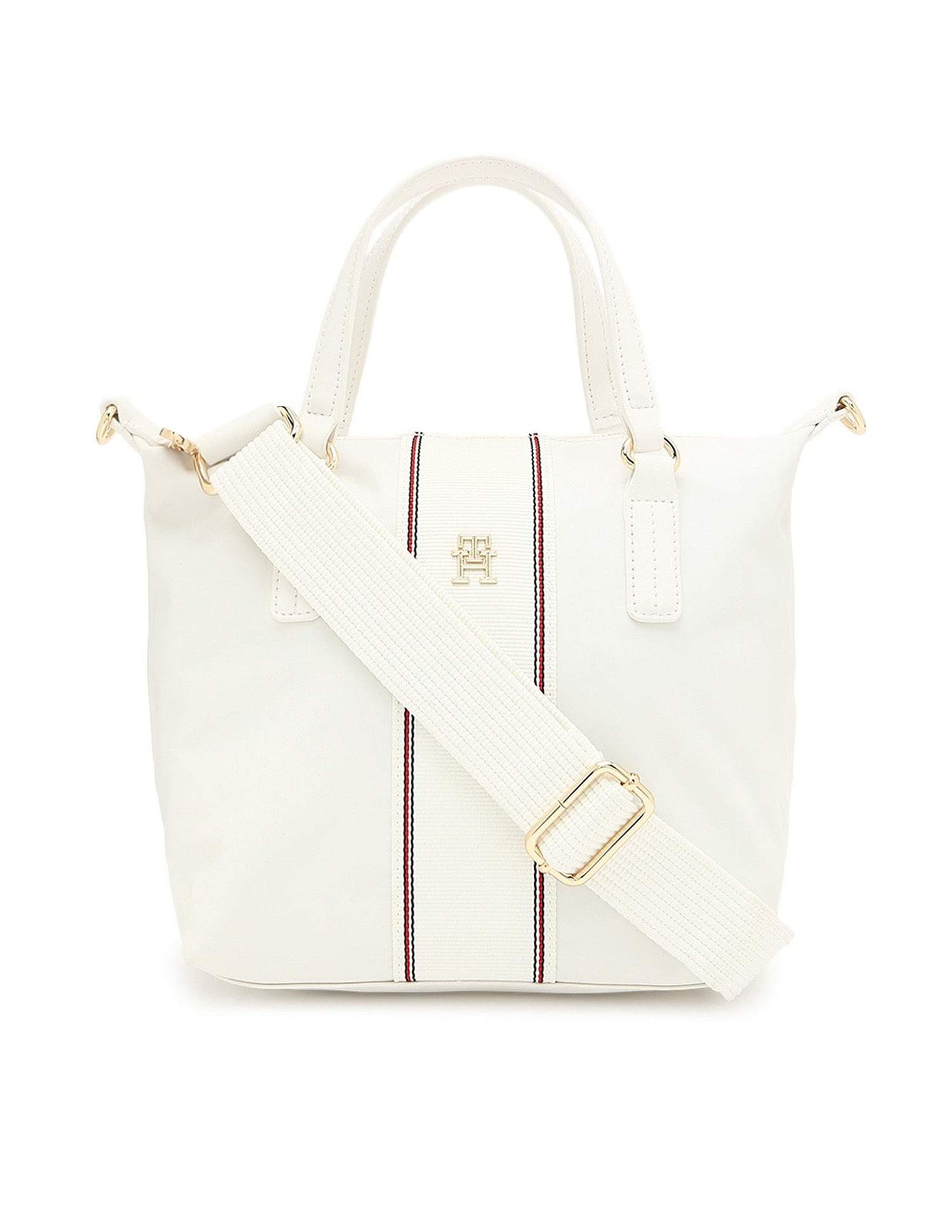 Tommy Hilfiger Solid White Nylon Handbags