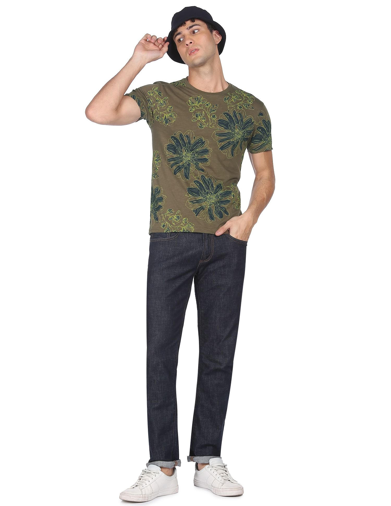 Flying Machine Cotton Tropical Print T-Shirt