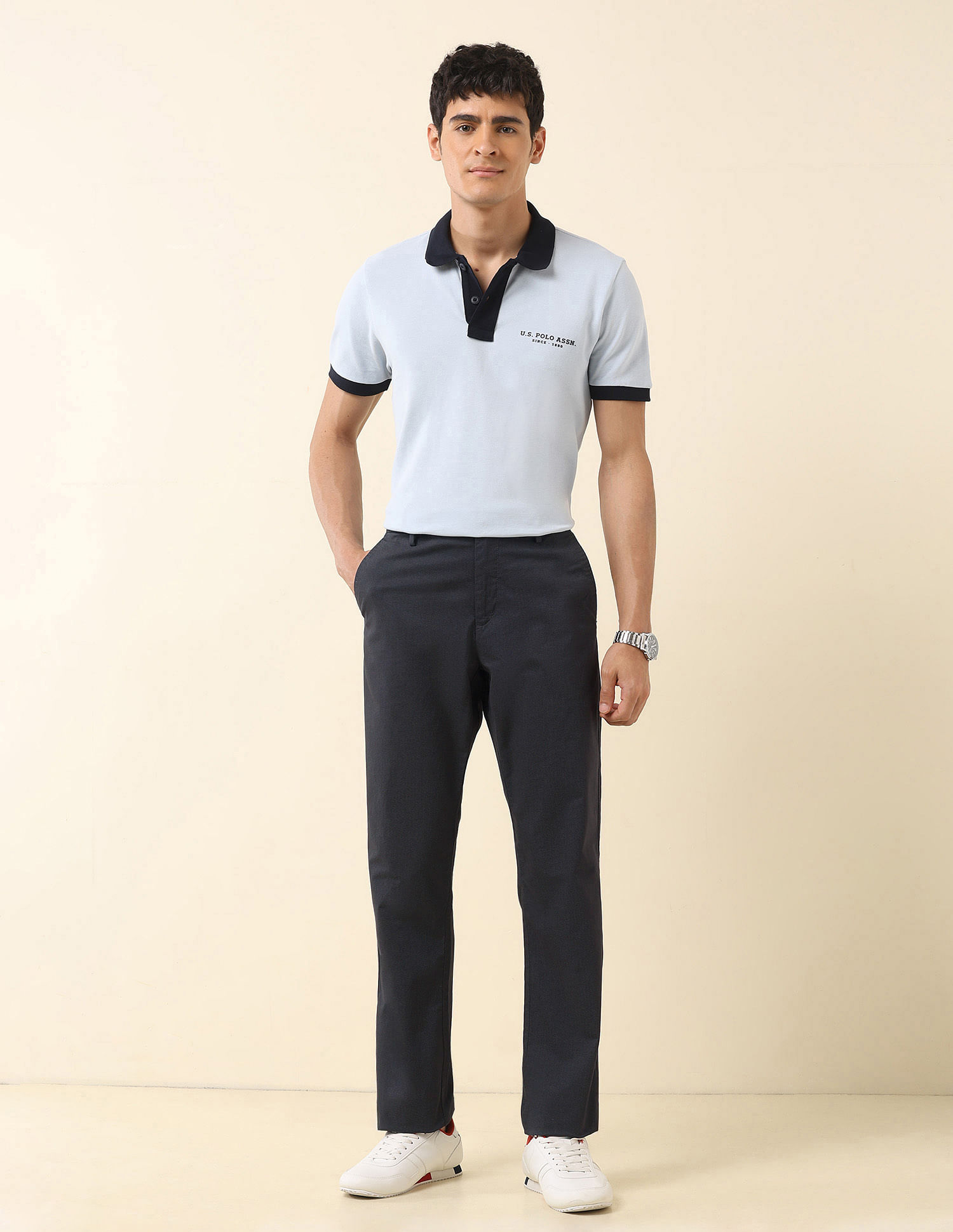 U.S. Polo Assn. Solid Riley Straight Fit Trousers