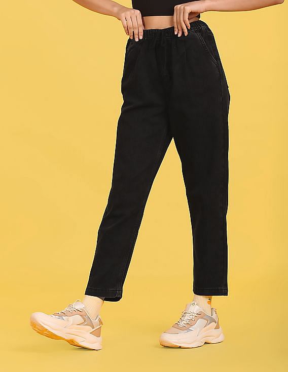 Flying Machine Women Pure Cotton Drawstring Waist Jogger Jeans