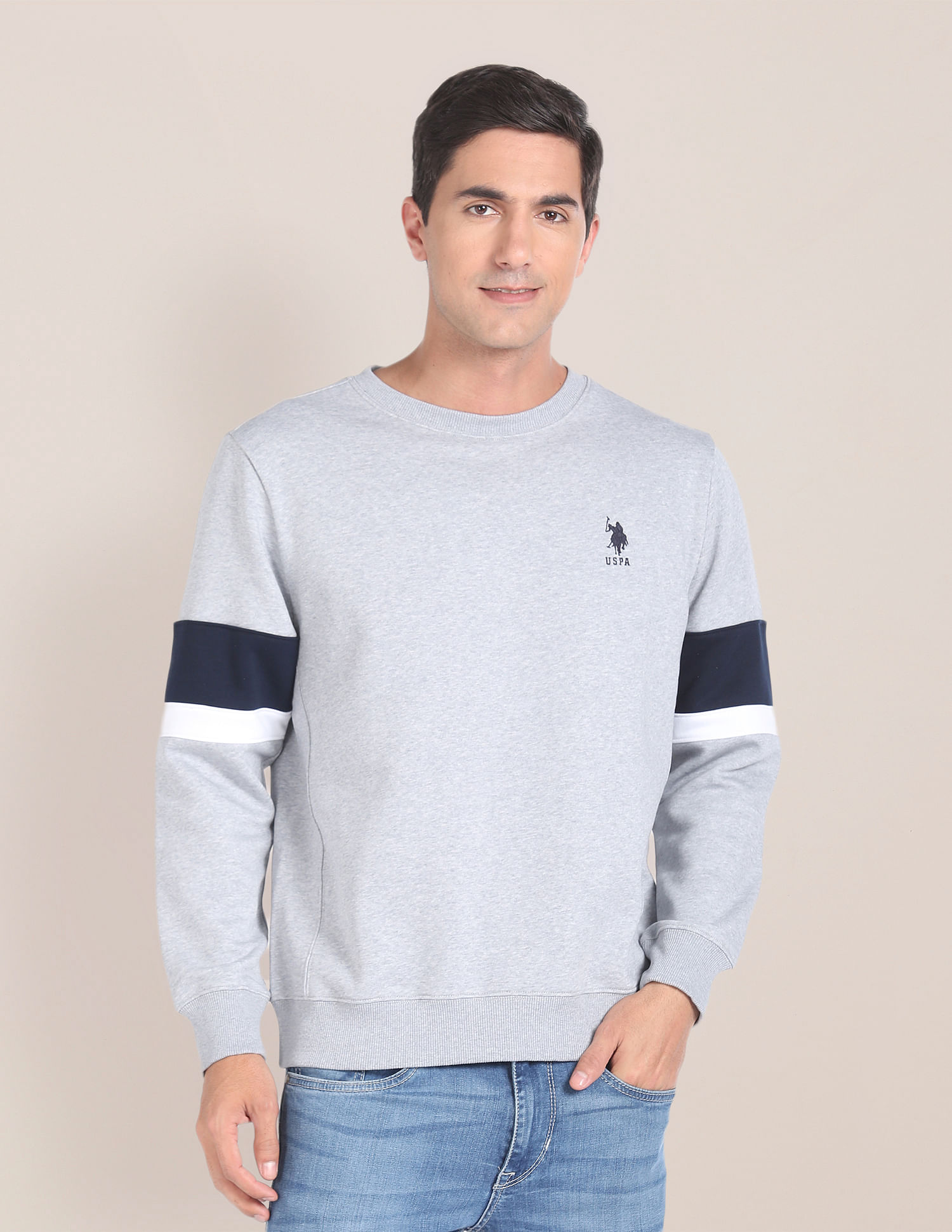 U.S. Polo Assn. Heathered Panelled Sleeve Sweatshirt