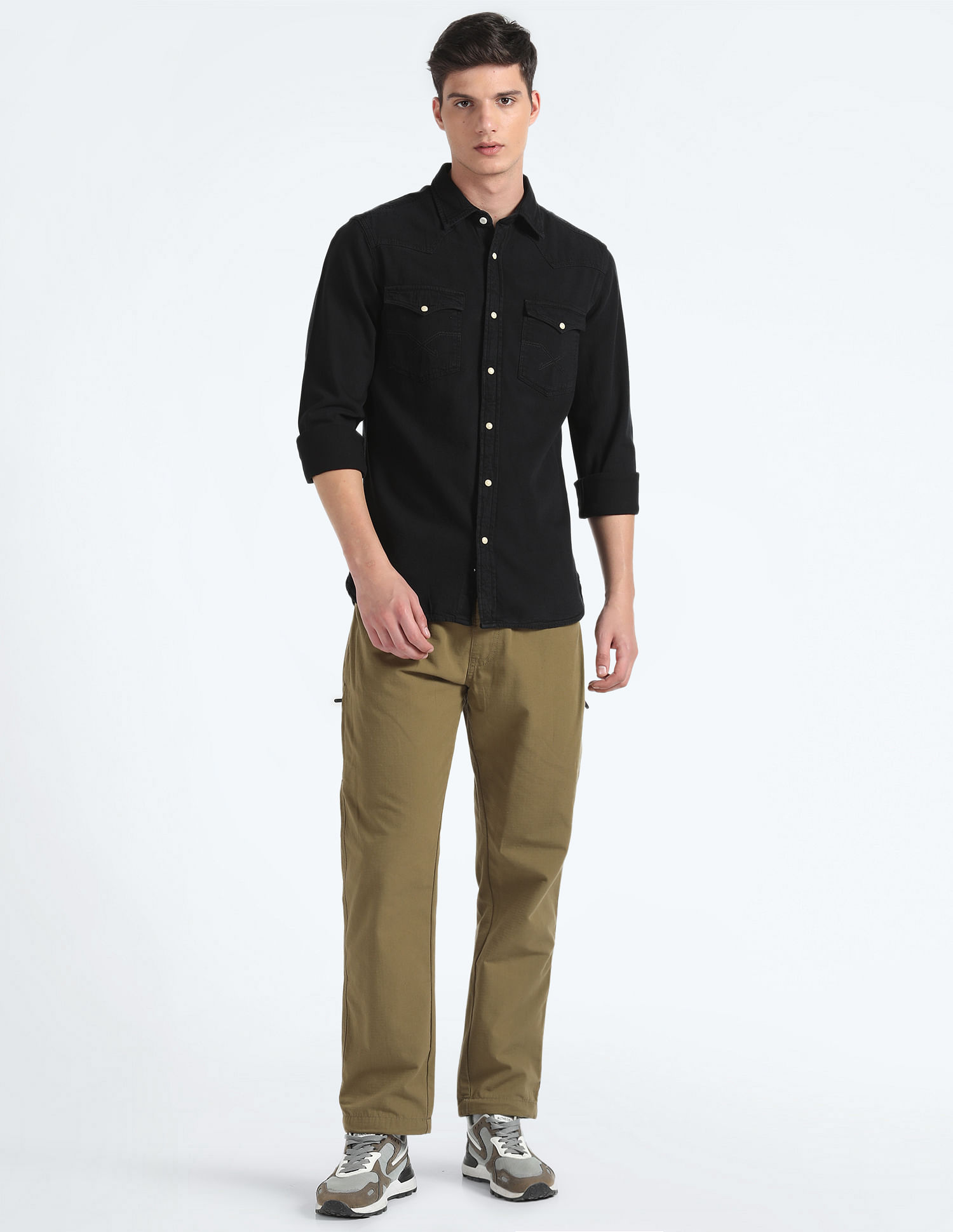 Flying Machine Patch Pocket Solid Shirt