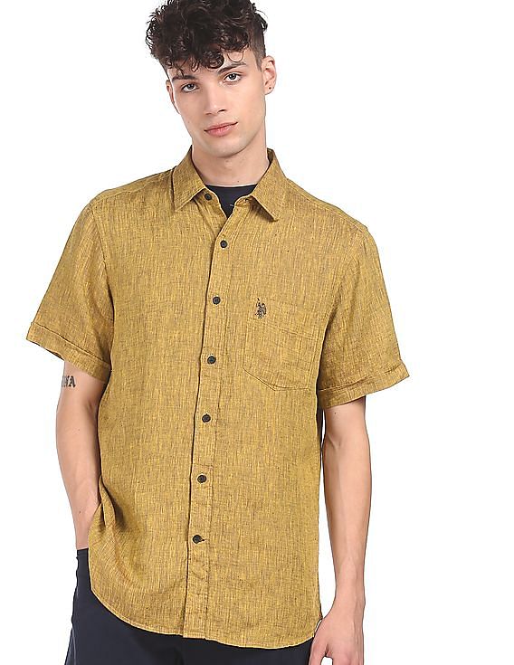 mustard short sleeve dress shirt