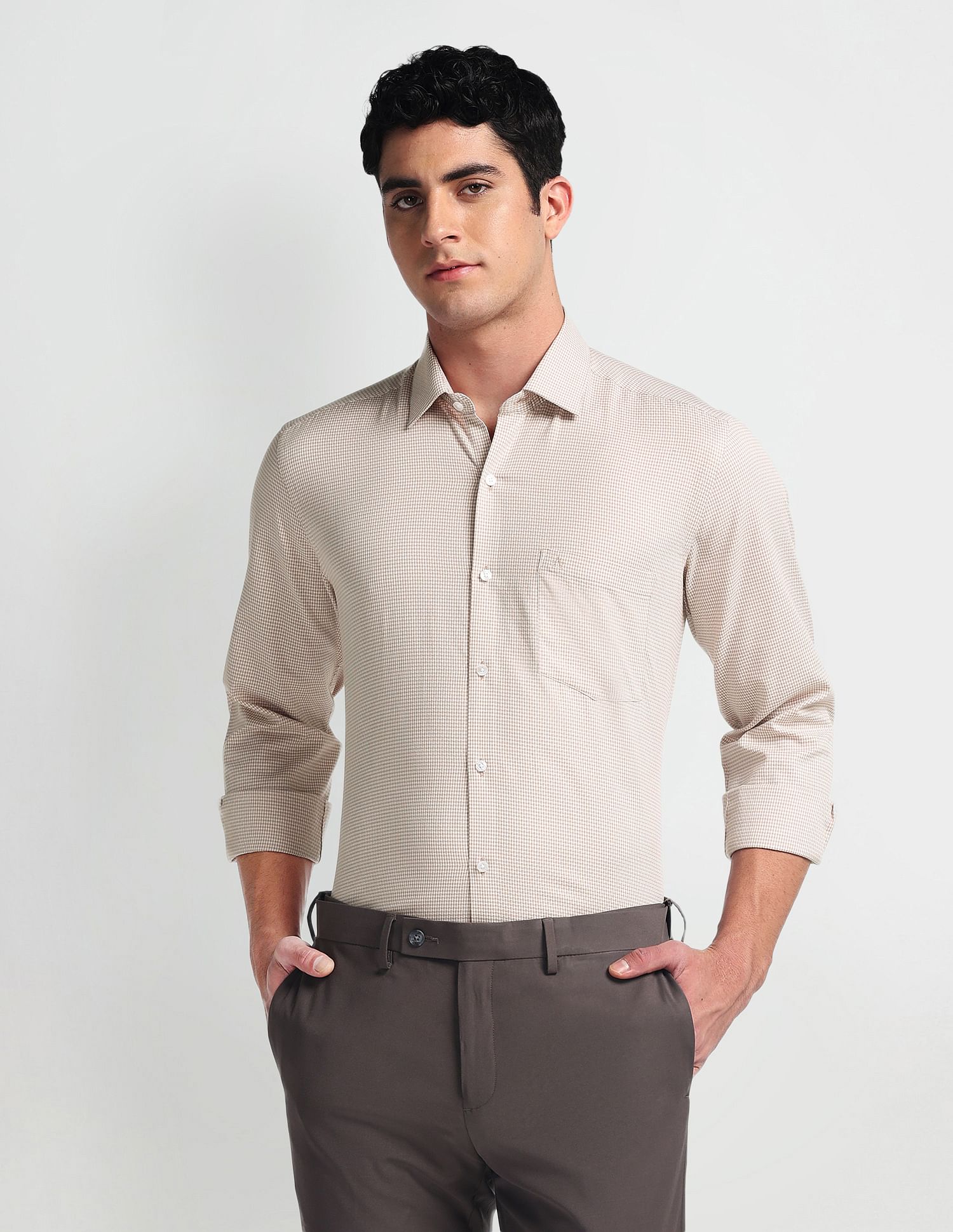 Arrow Self Design Manhattan Slim Fit Shirt