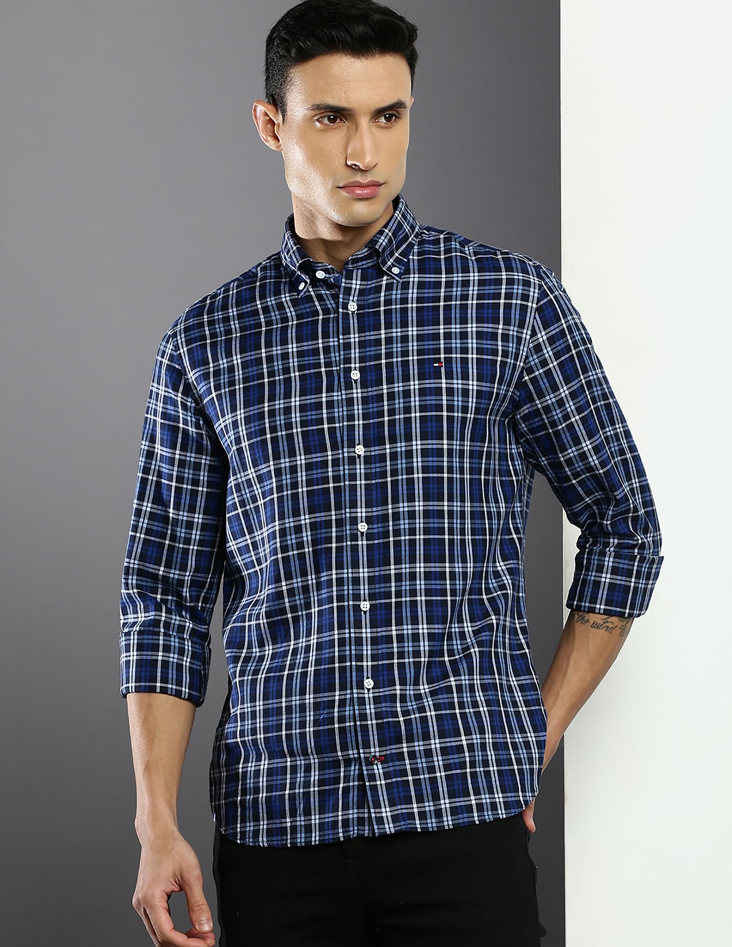 Tommy hilfiger deals blue check shirt