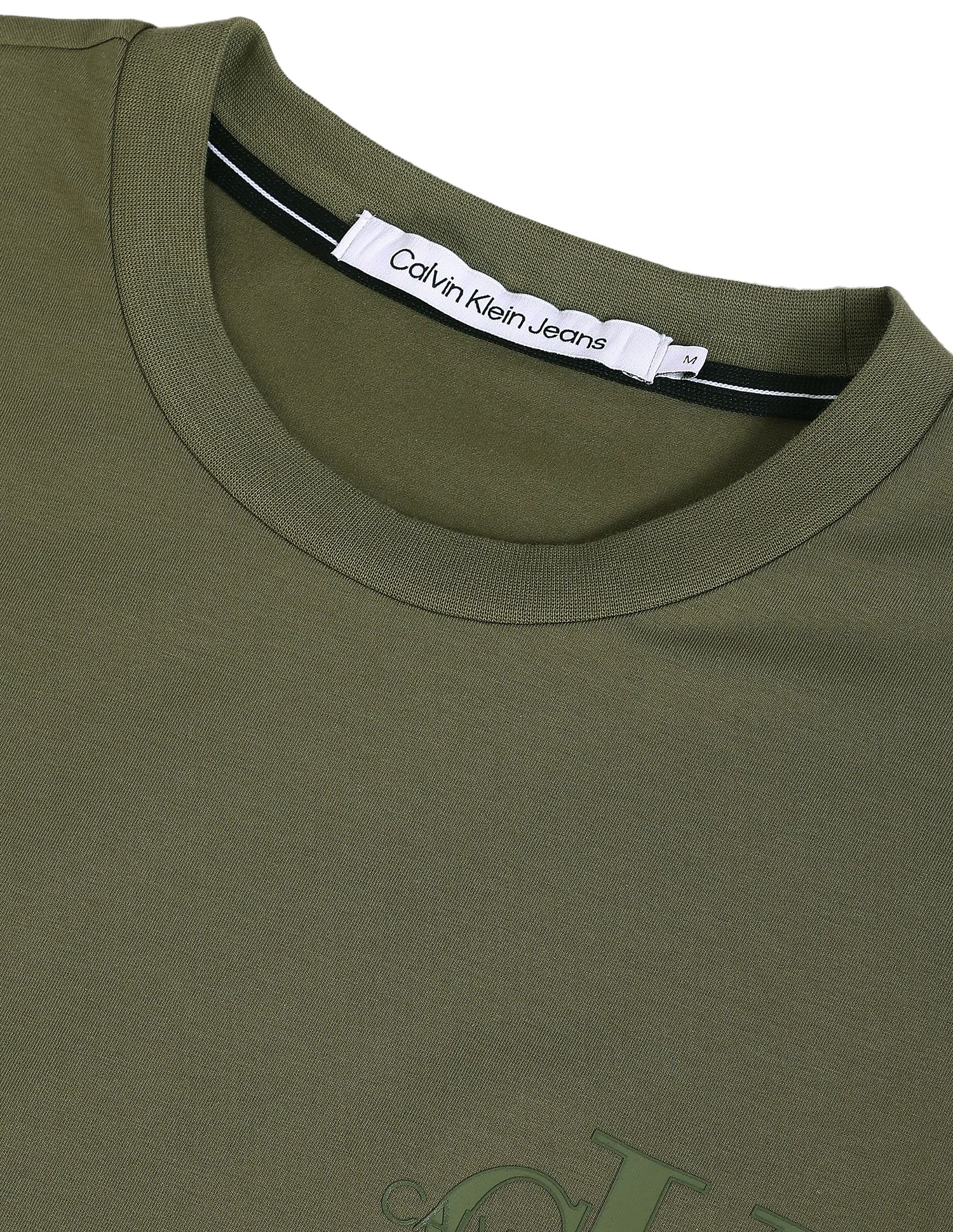 Calvin Klein Men Green Crew Neck Solid Cotton T-Shirt