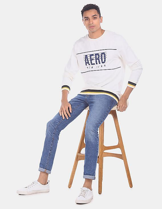 Aeropostale Men White Crew Neck Brand Print Sweatshirt