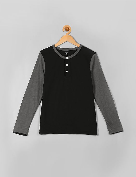 Buy GAP Boys Boys Black Double Layer Baseball Henley NNNOW