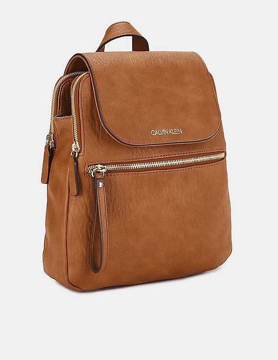 Buy Calvin Klein Women Brown Flap Upper Textured Backpack NNNOW