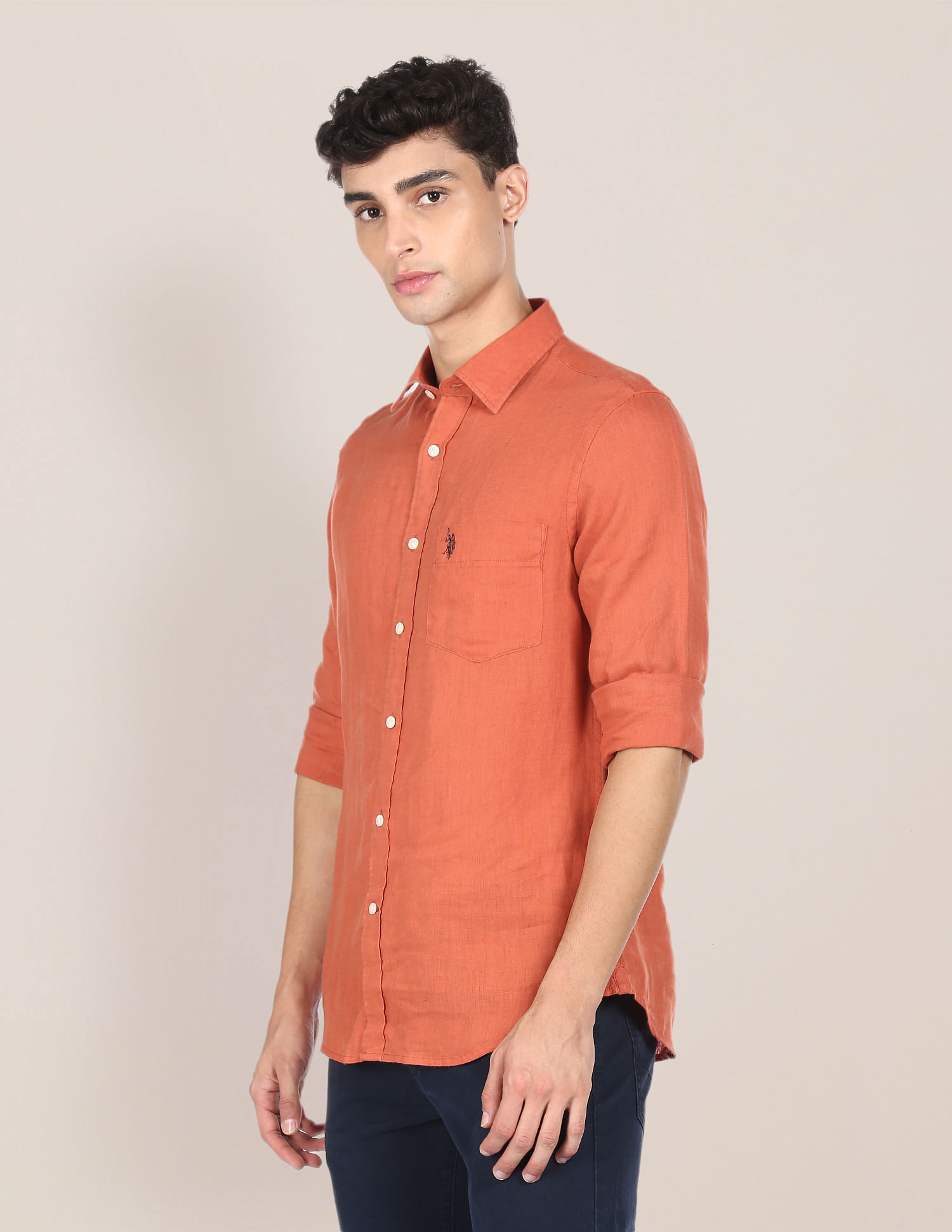 U.S. Polo Assn. Spread Collar Solid Casual Shirt