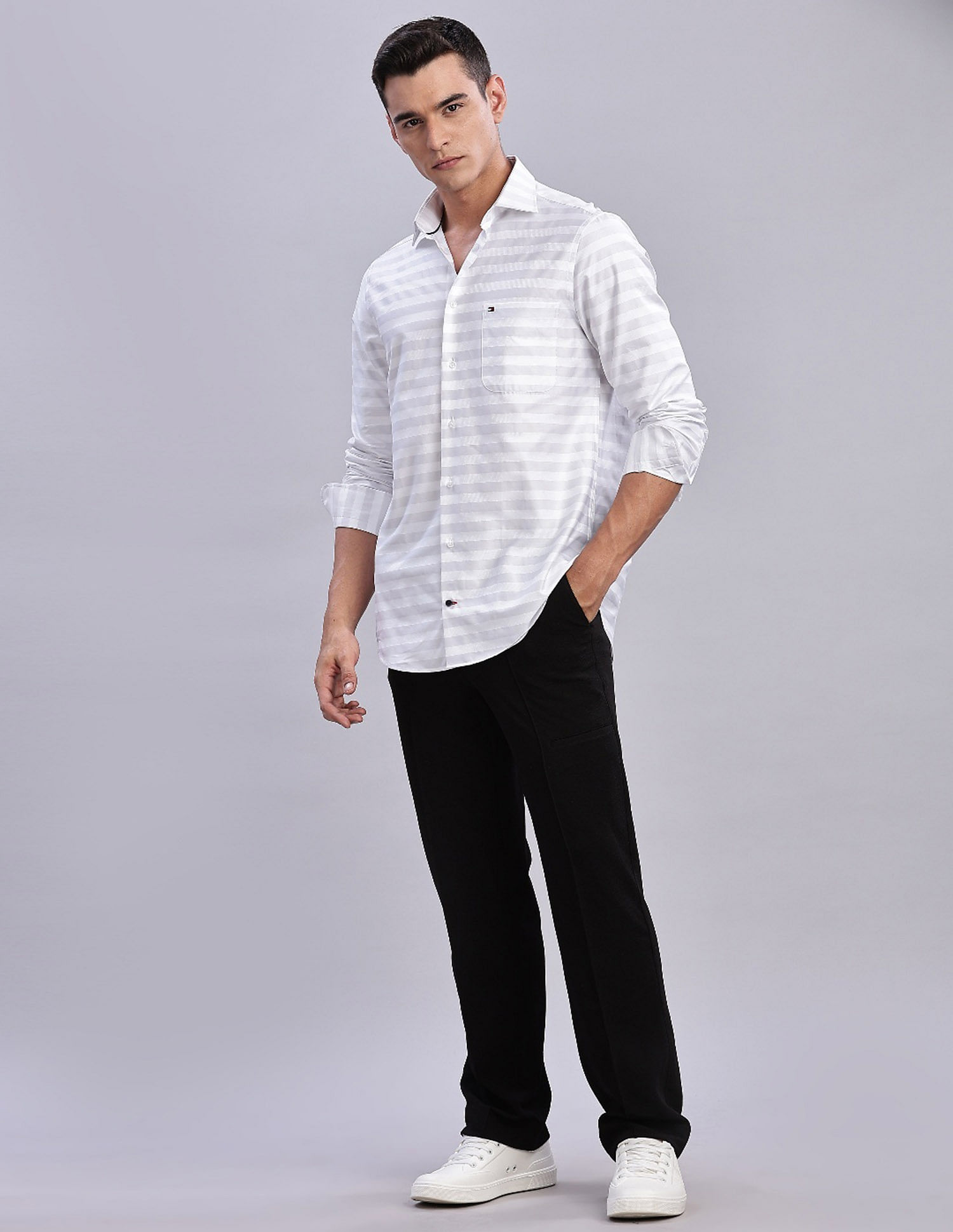 Tommy Hilfiger Striped Regular Fit Plain Woven Shirt
