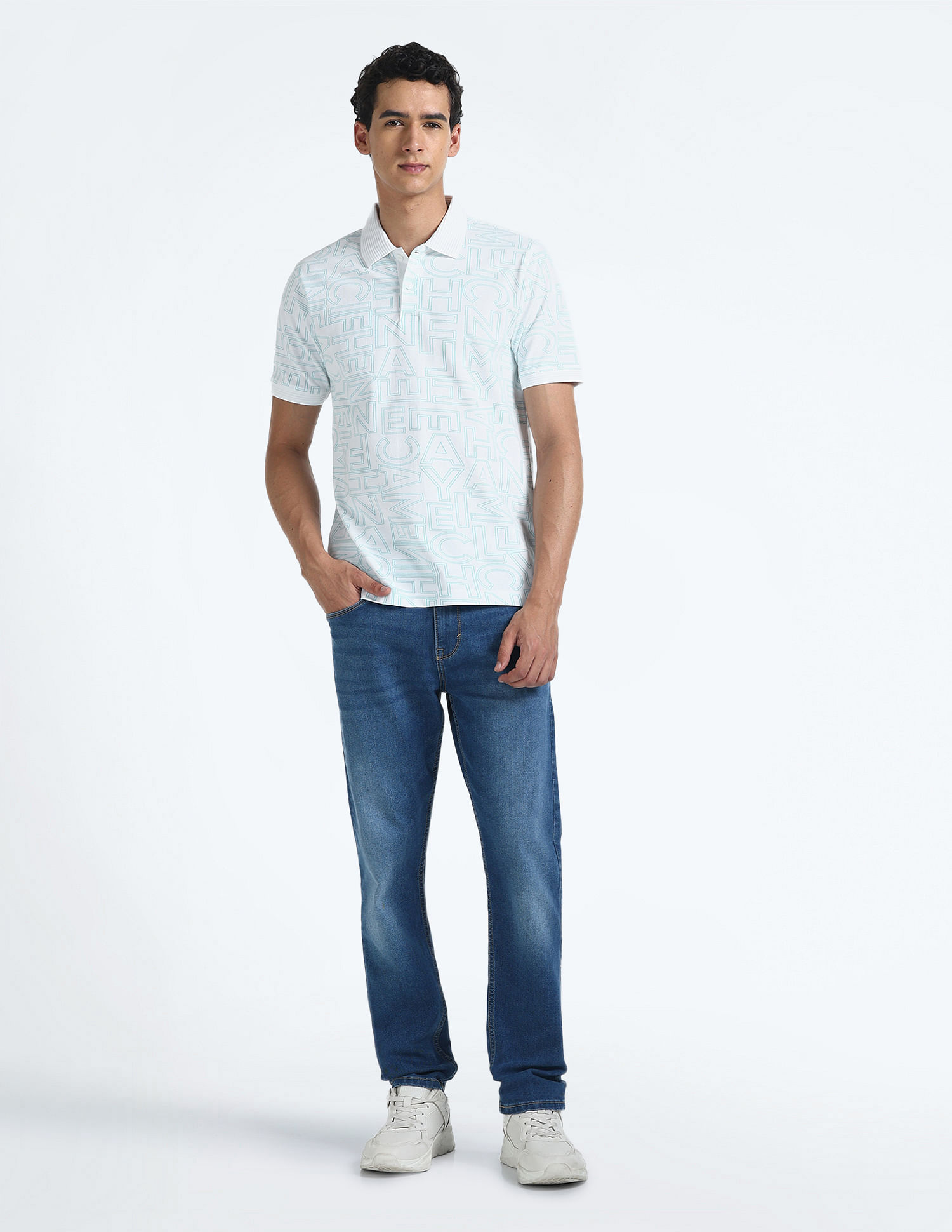 Flying Machine All Over Print Cotton Polo Shirt