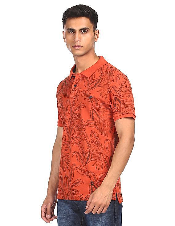Aeropostale Men Orange Printed Pique Polo Shirt