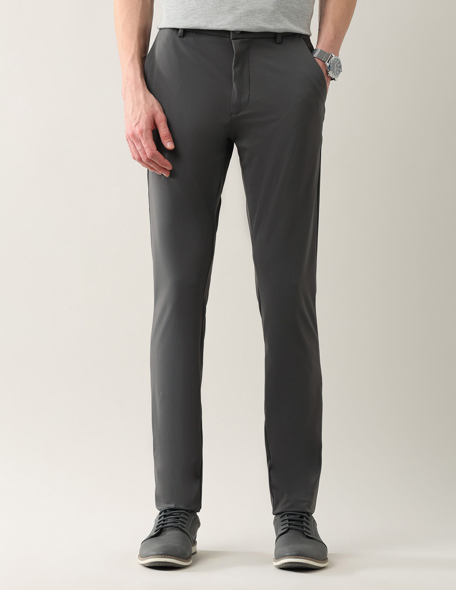 Buy Arrow Sport Slim Fit Solid Anti-Crush Dura Flex Trousers