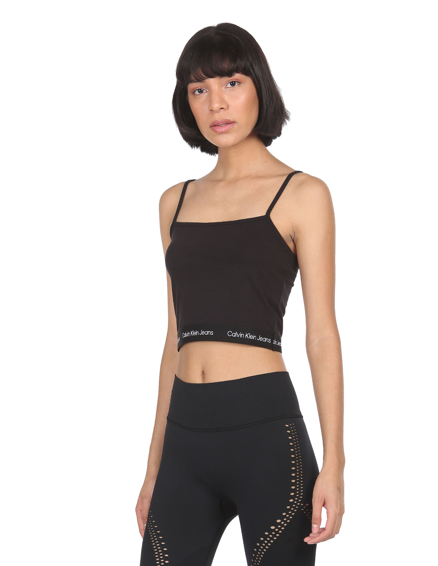 Buy Calvin Klein Jeans Women Black Brand Tape Strappy Solid Crop Top -  NNNOW.com