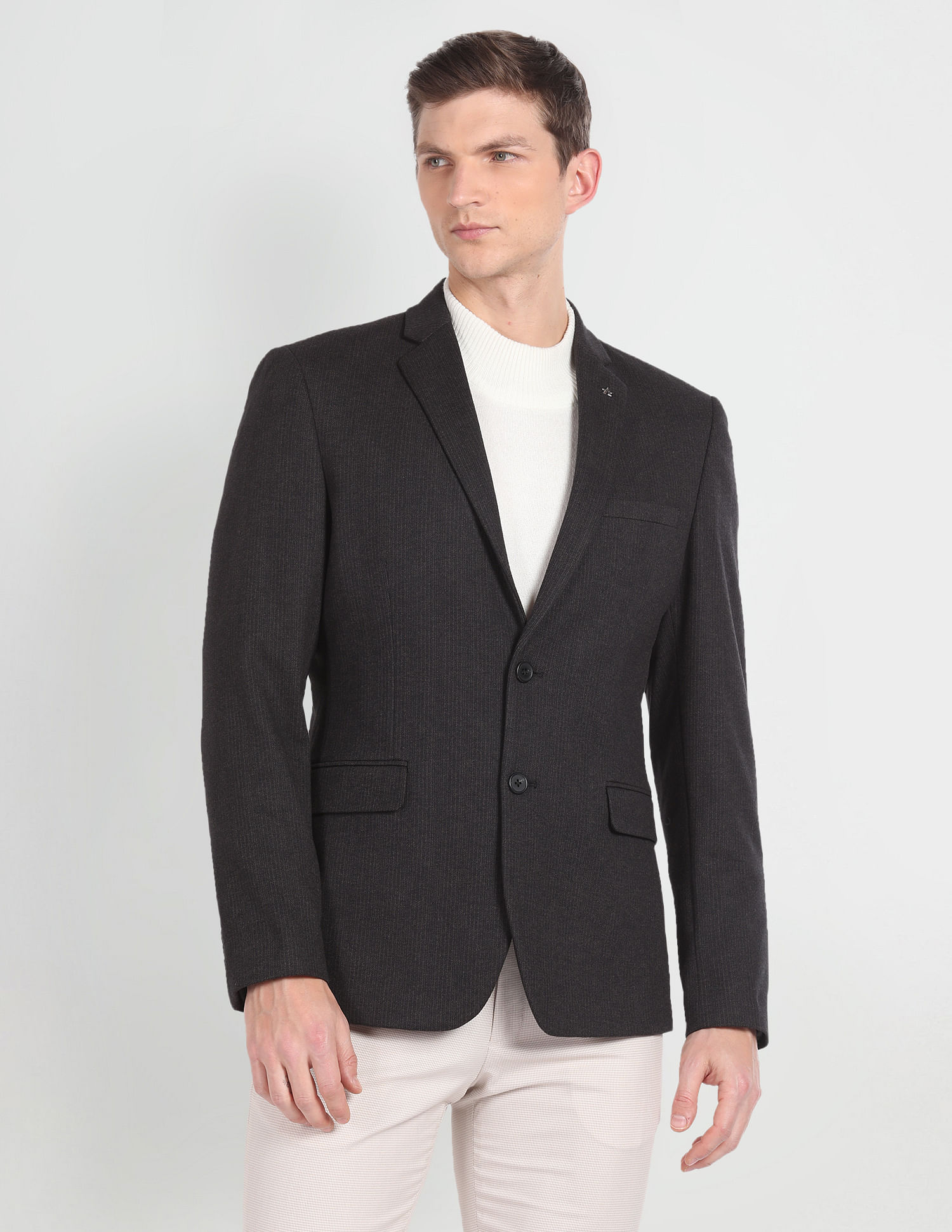 Arrow Notch Lapel Collar Knit Blazer