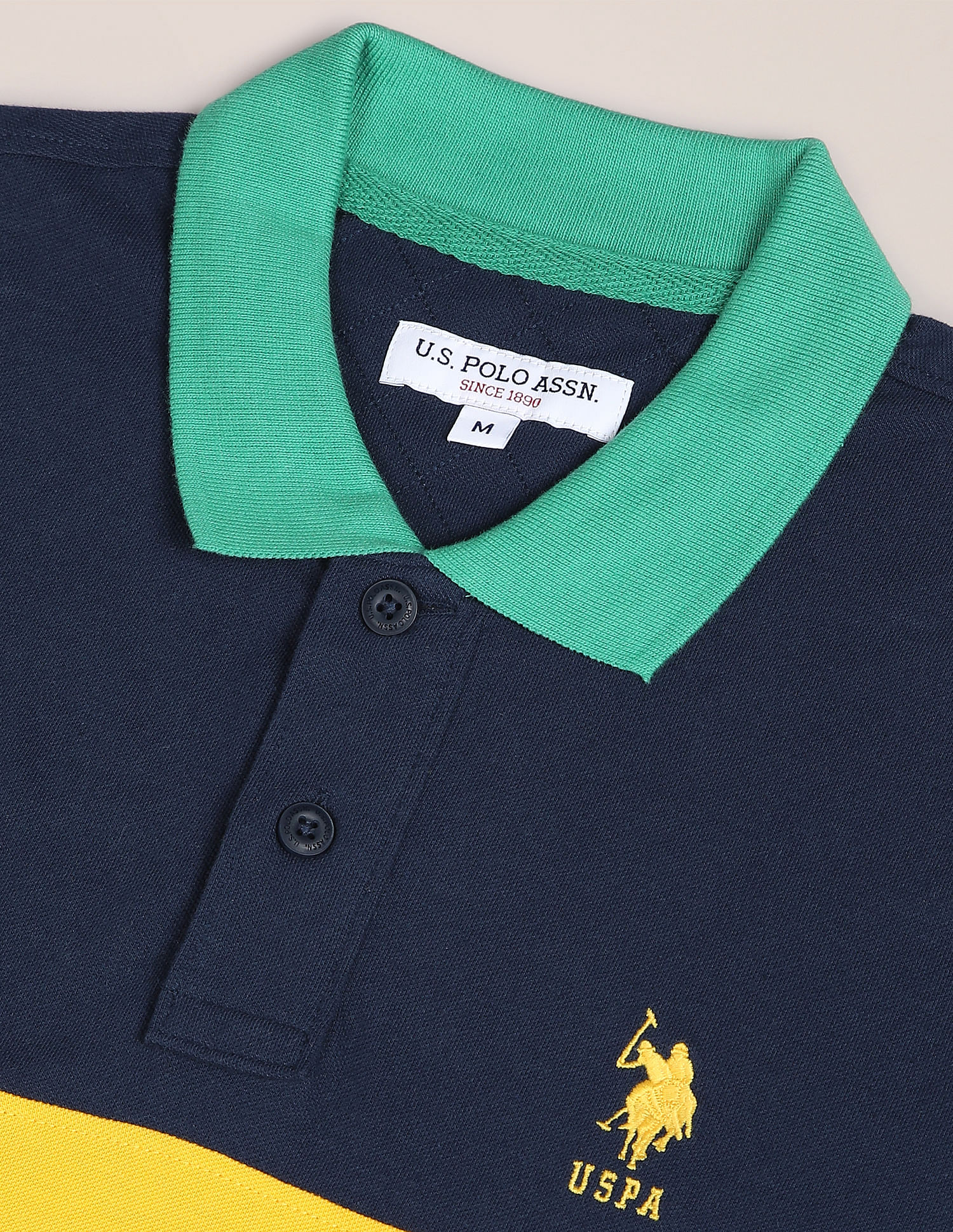U.S. Polo Assn. Colour Block Cotton Polo Shirt, Green (S)
