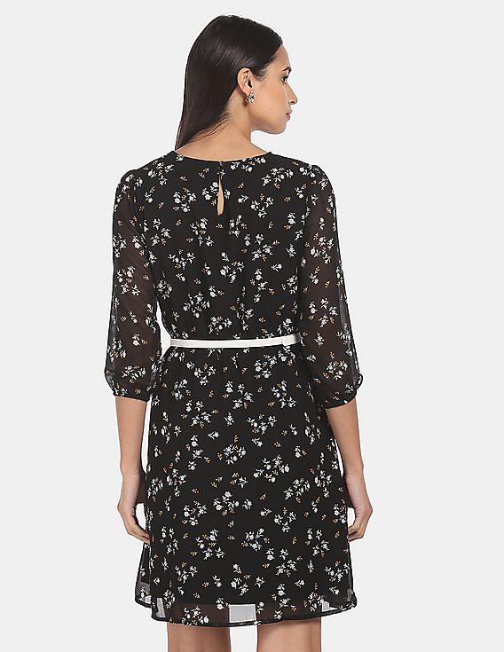 Flying Machine Women Three-Quarter Sleeve Printed Dress
