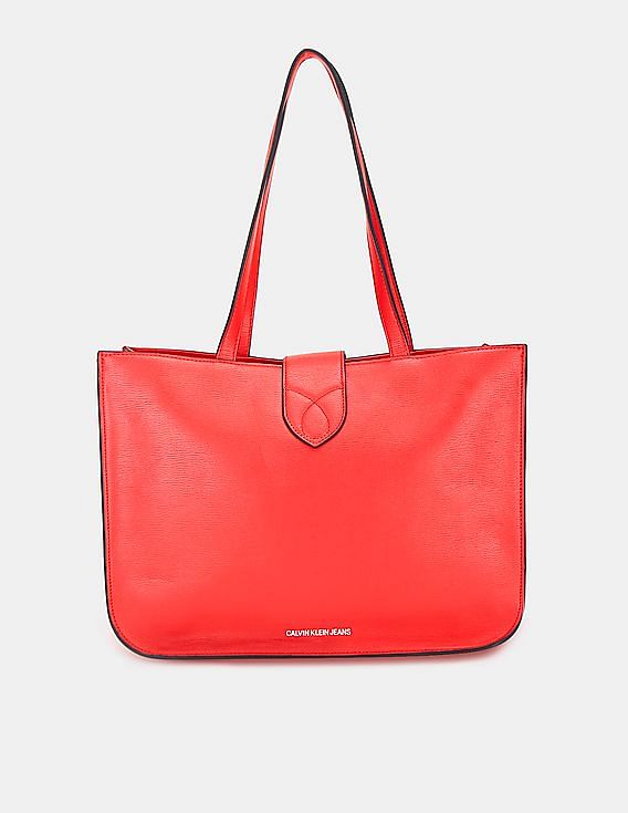 Buy Calvin Klein Women Red Magnetic Snap Button Flap Tote Bag NNNOW