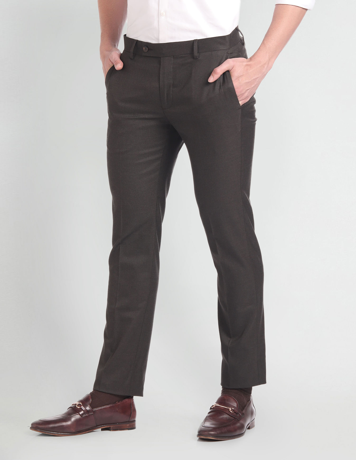 Buy Arrow Hudson Tailored Fit Solid Trousers - NNNOW.com