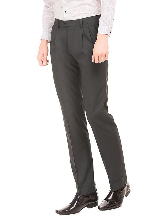 Buy Metal Men's Green Terry Rayon Super Slim Fit Solid Formal Trouser online