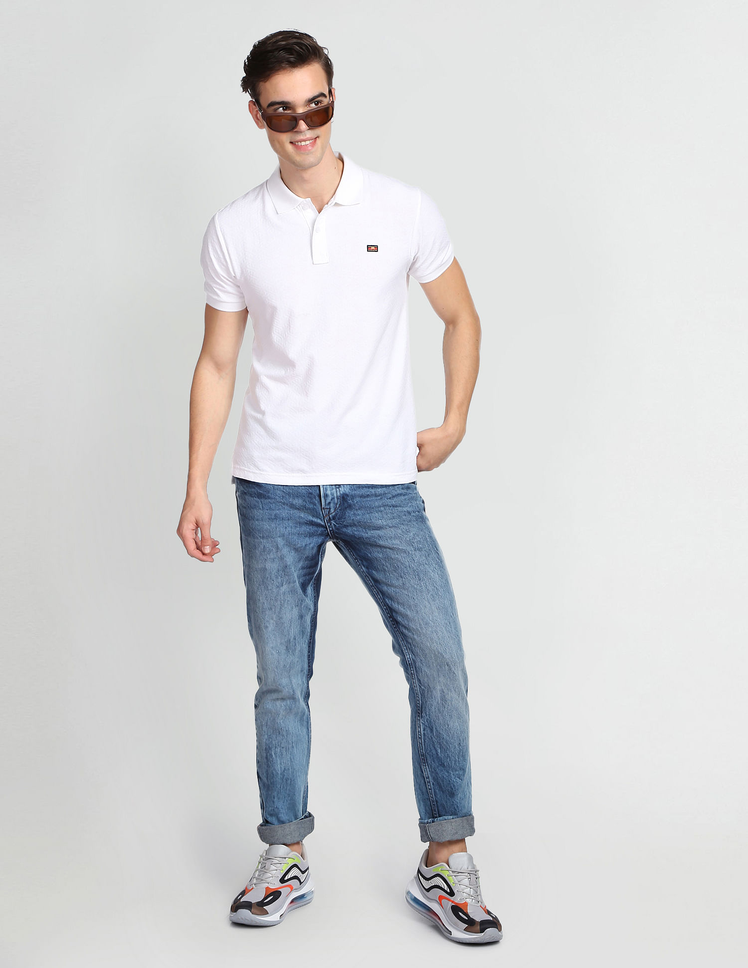 Flying Machine Pattern Knit Cotton Polo Shirt