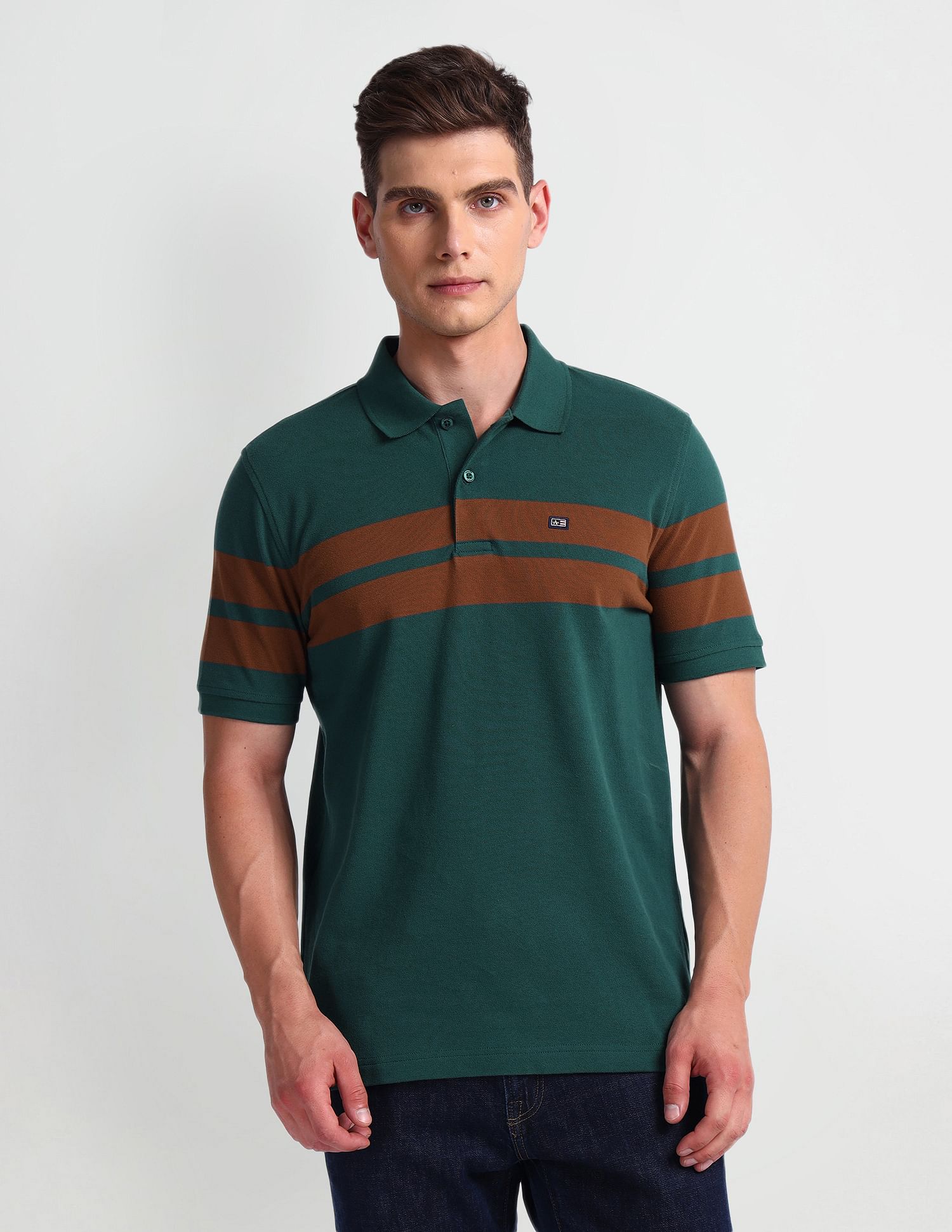 Arrow Sports Horizontal Stripe Cotton Polo Shirt