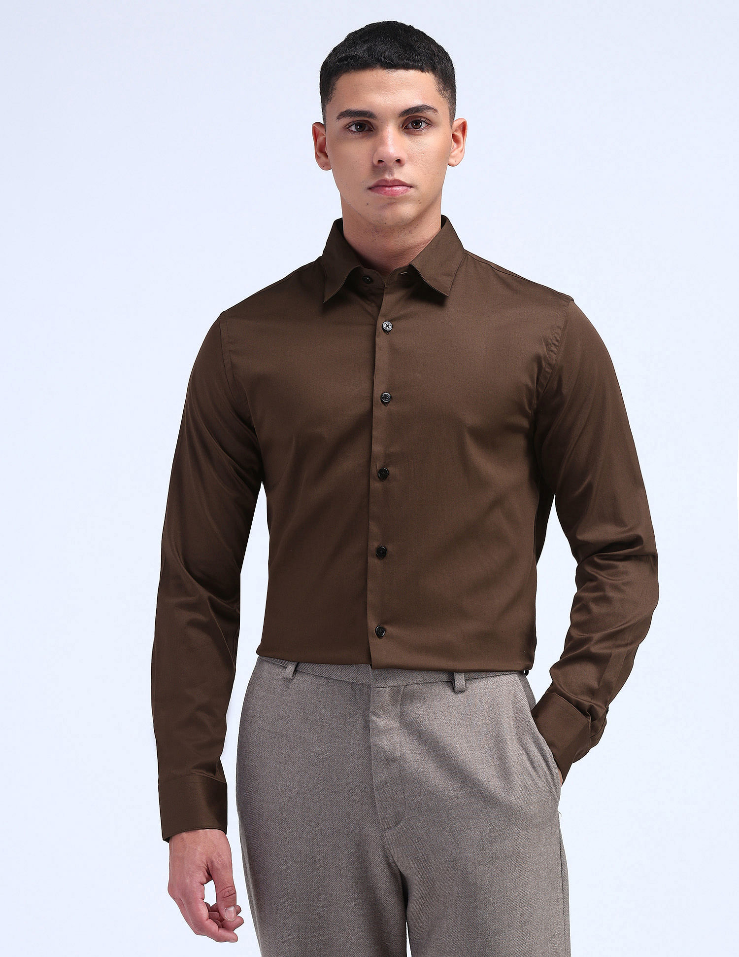Flying Machine Solid Satin Shirt