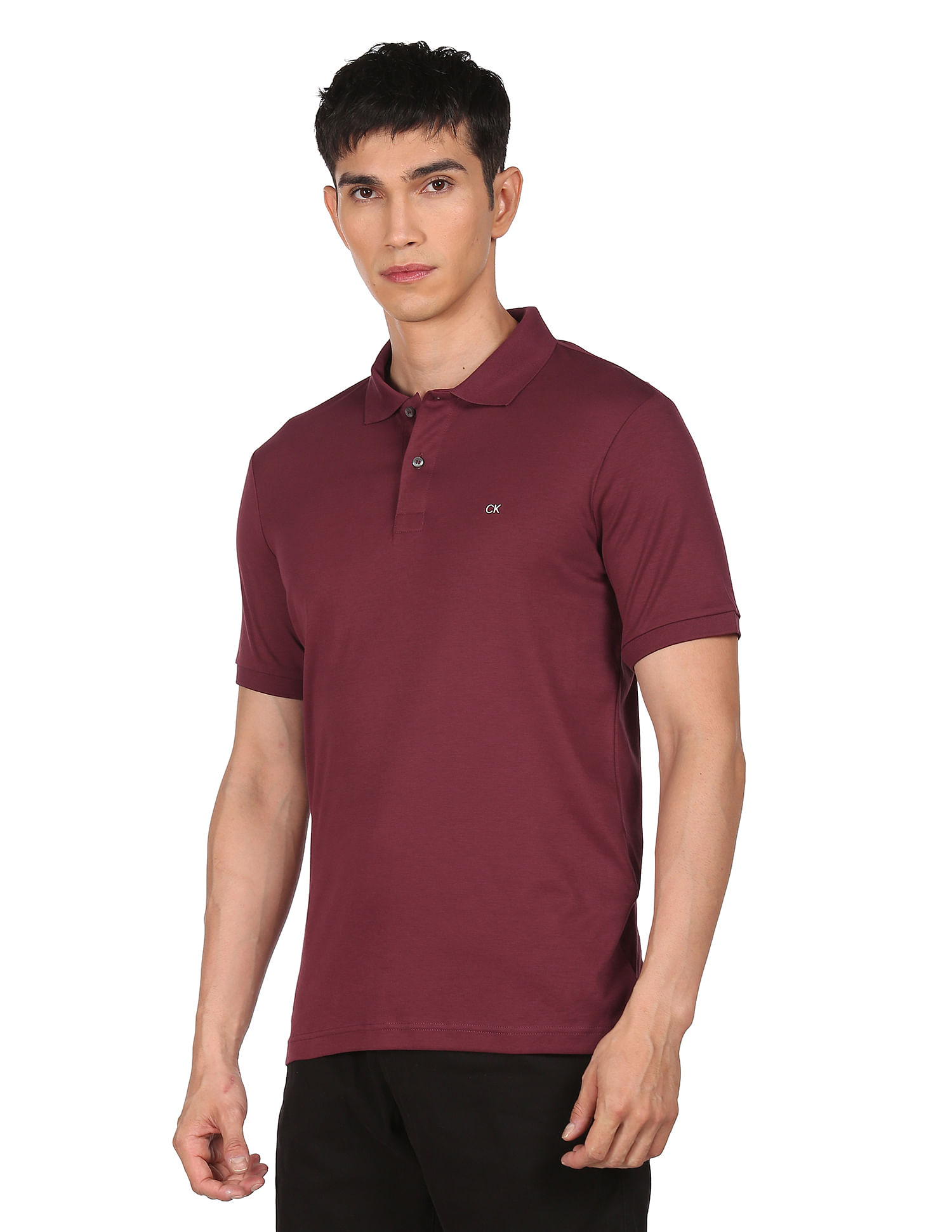 Calvin Klein Men Maroon Smooth Cotton Slim Fit Solid Polo Shirt