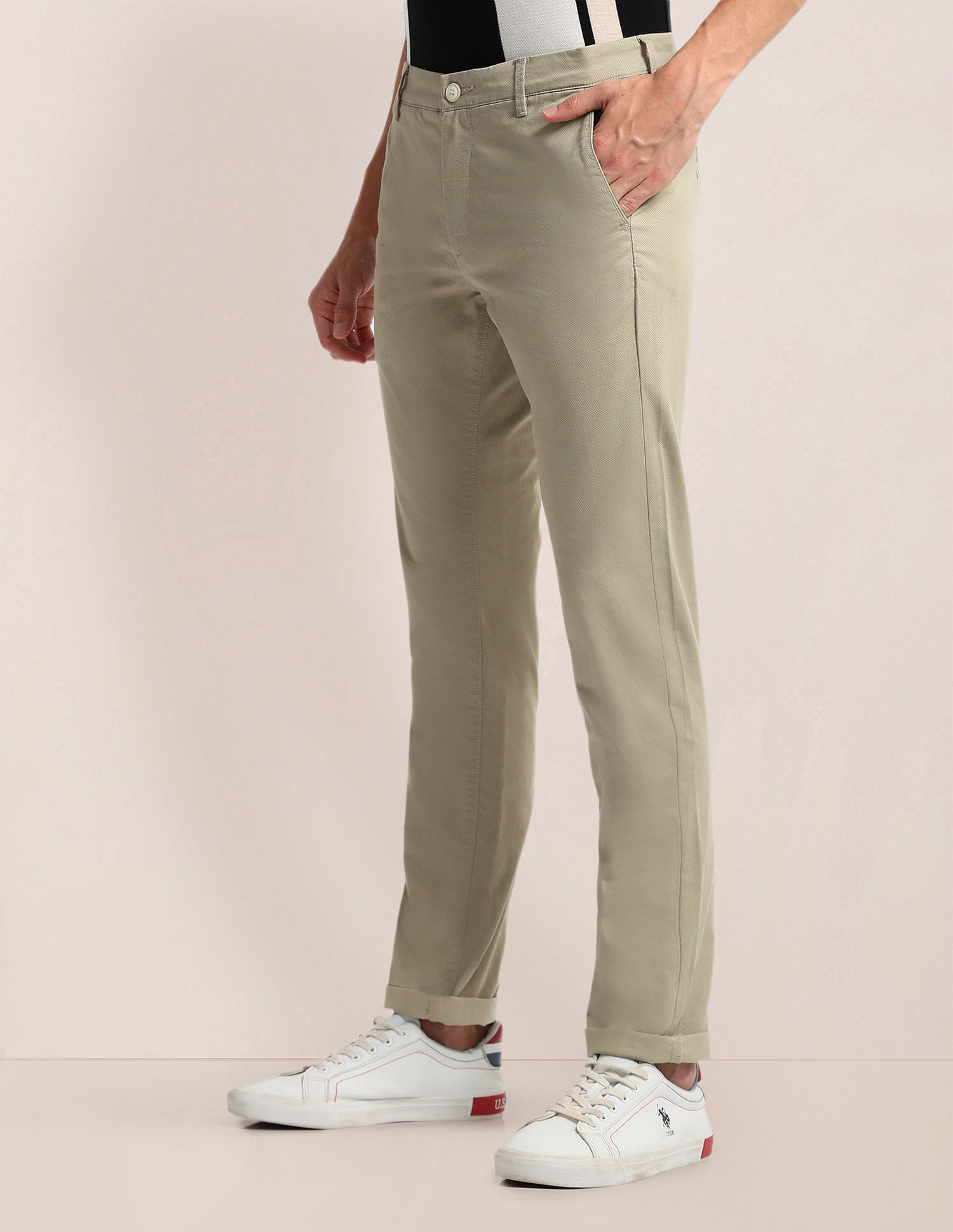 U.S. Polo Assn. Printed Slim Straight Fit Satin Trousers