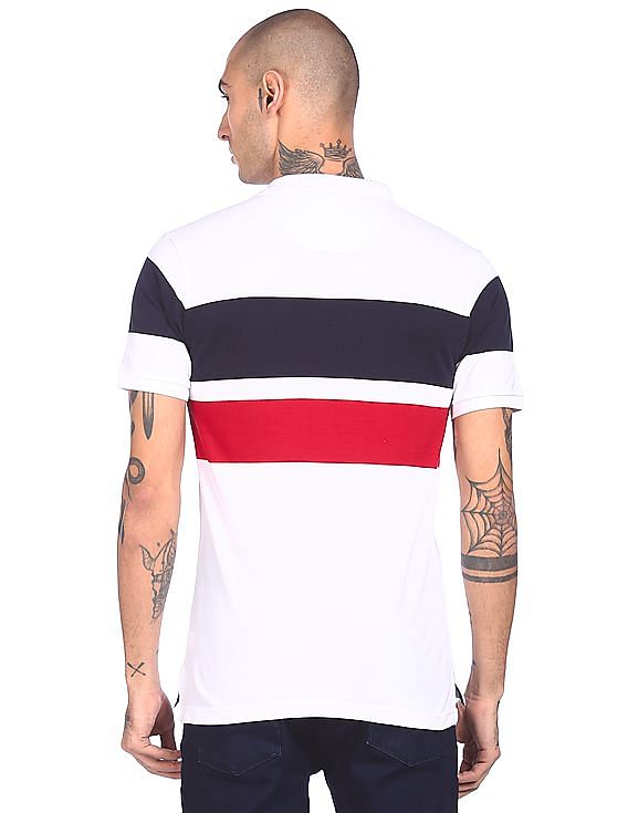 Aeropostale Men White Short Sleeve Colour Block Polo Shirt