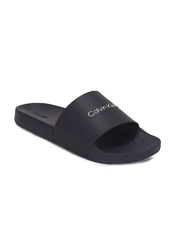 Buy Calvin Klein Men Navy Brand Print Slides NNNOW