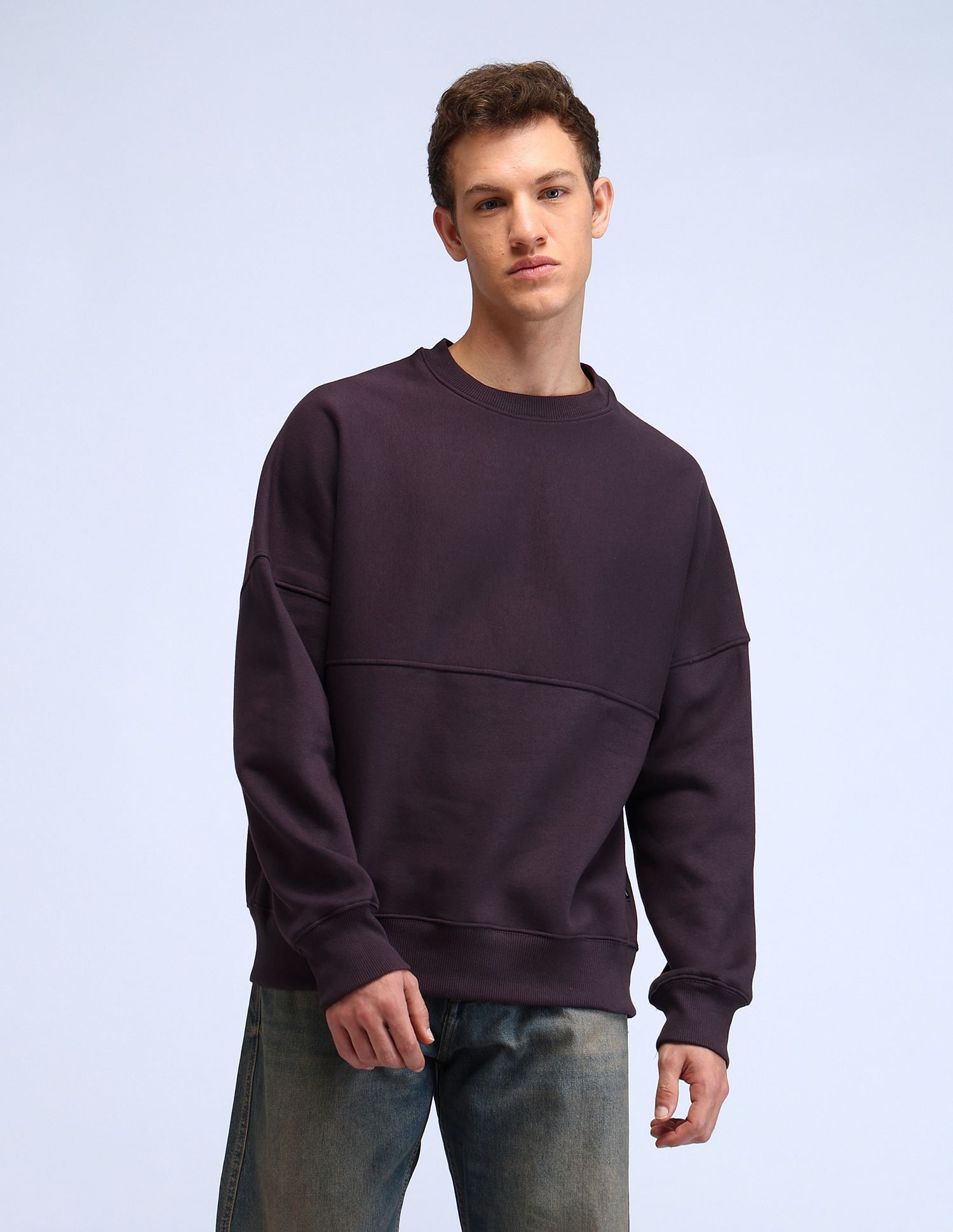 Flying Machine Solid Oversized Fit Sweatshirt