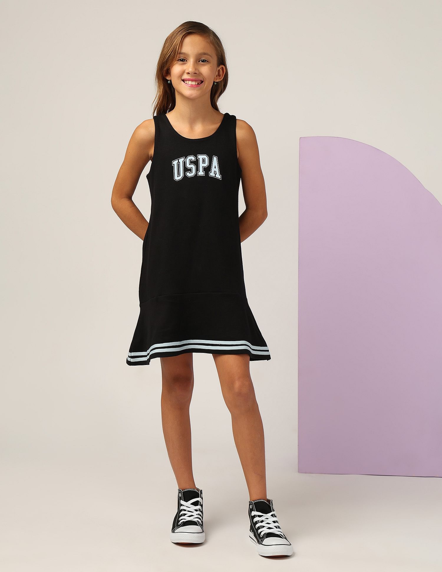 U.S. Polo Assn. Kids Girls Brand Printed A Line Dress