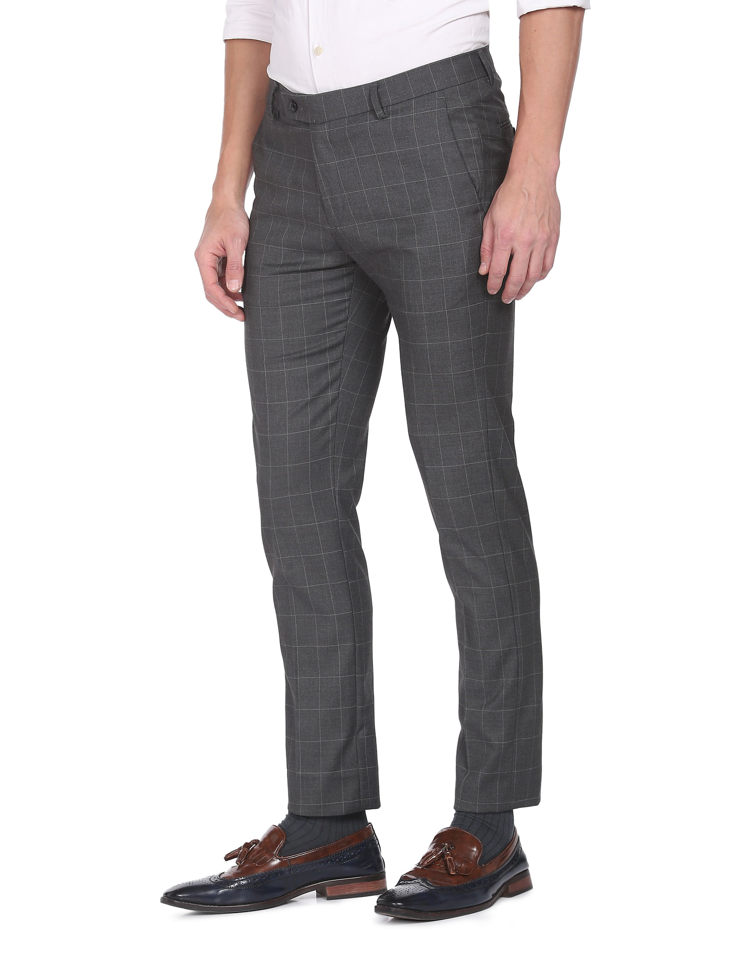 Buy Men Grey Slim Fit Check Flat Front Formal Trousers Online - 711821 |  Louis Philippe