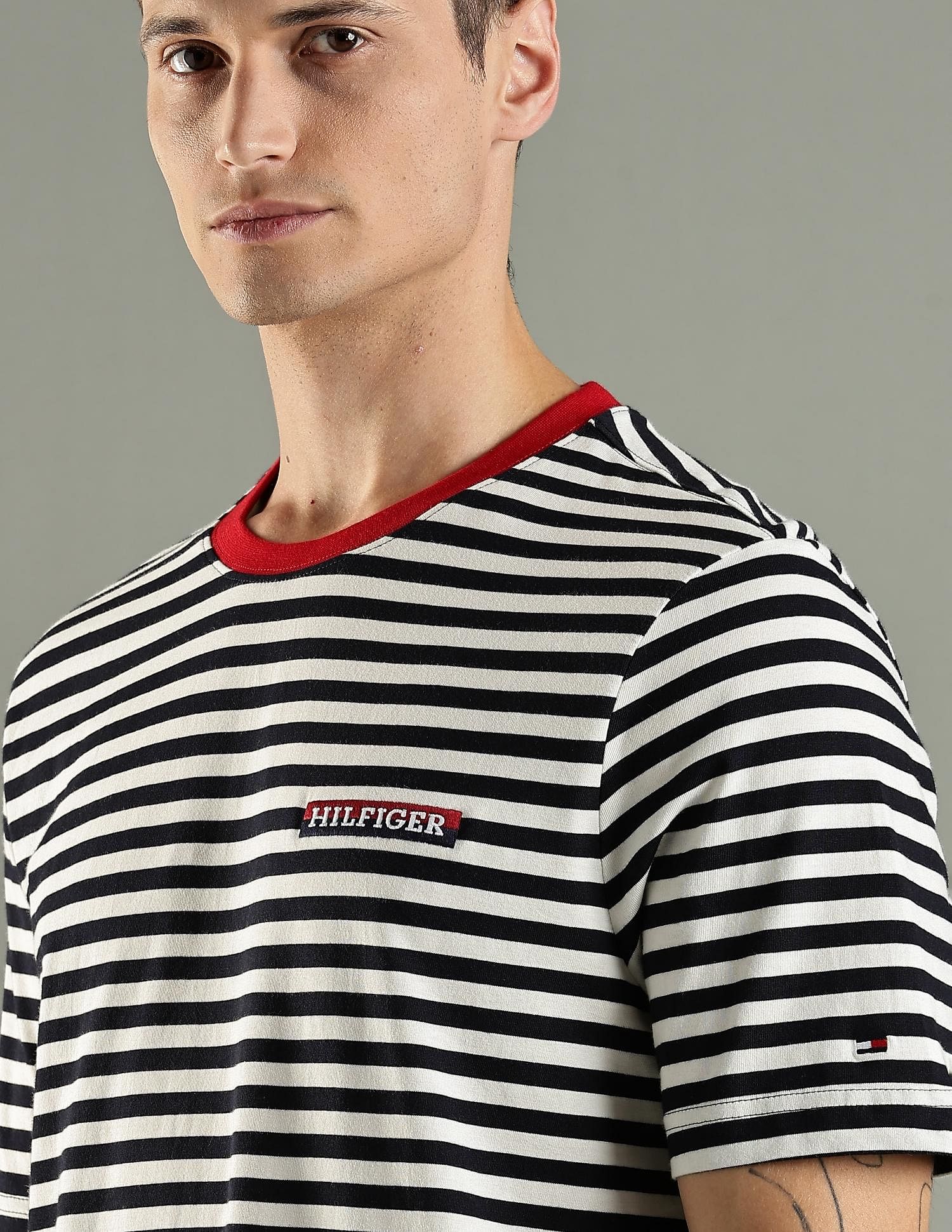 Tommy Hilfiger Striped Regular Fit Cotton T-Shirt