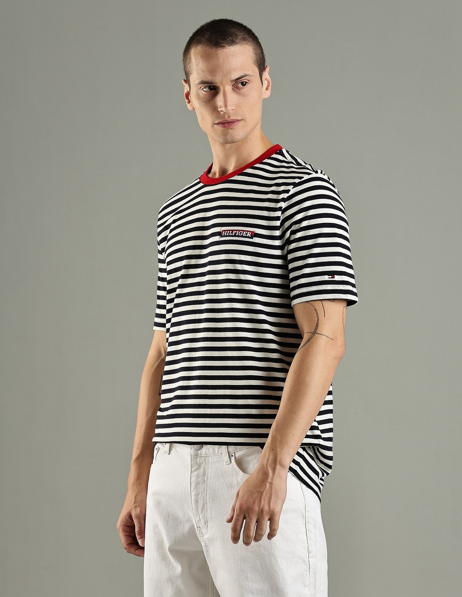 Tommy Hilfiger Striped Regular Fit Cotton T-Shirt
