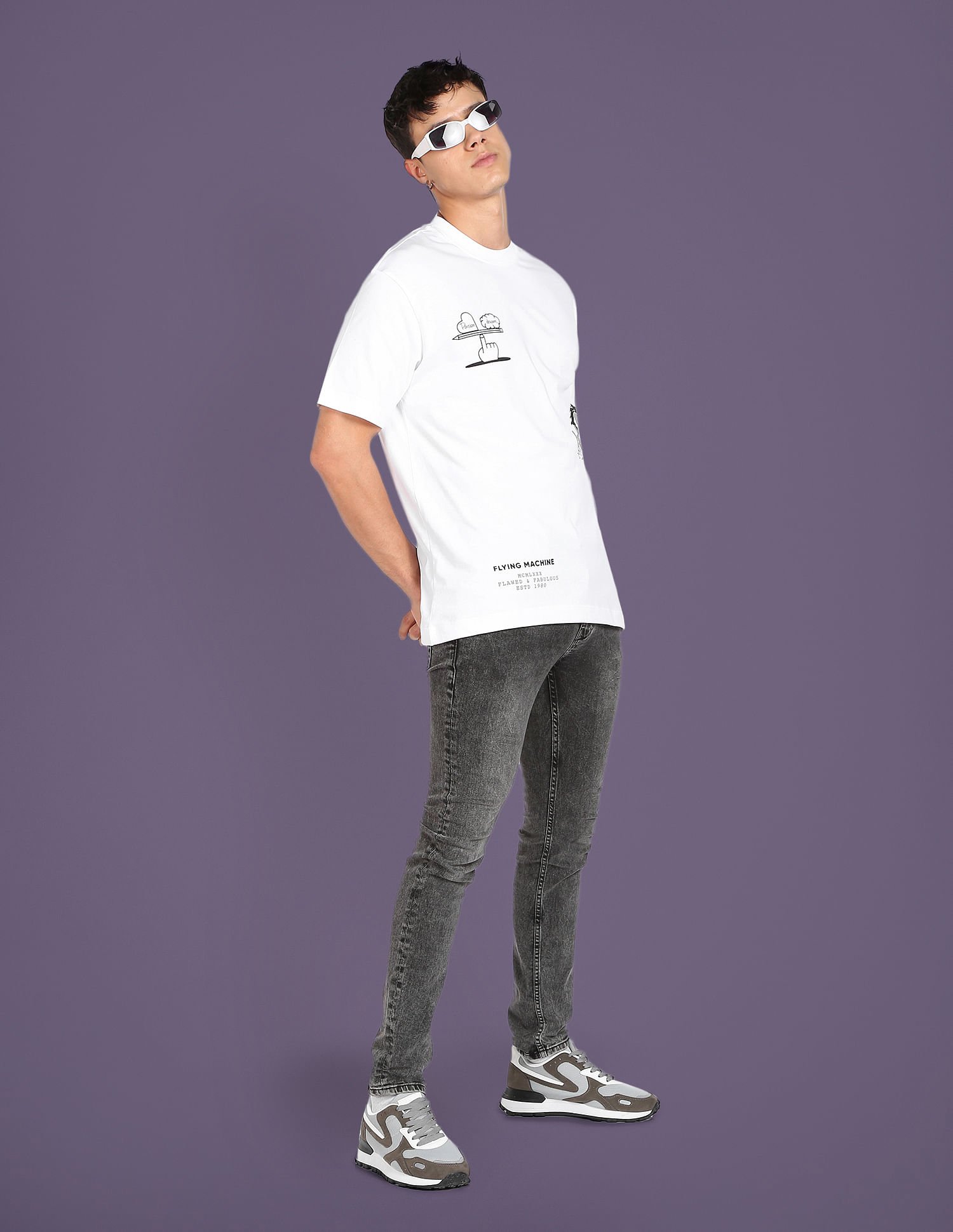 Flying Machine Puff Print Oversized T-Shirt