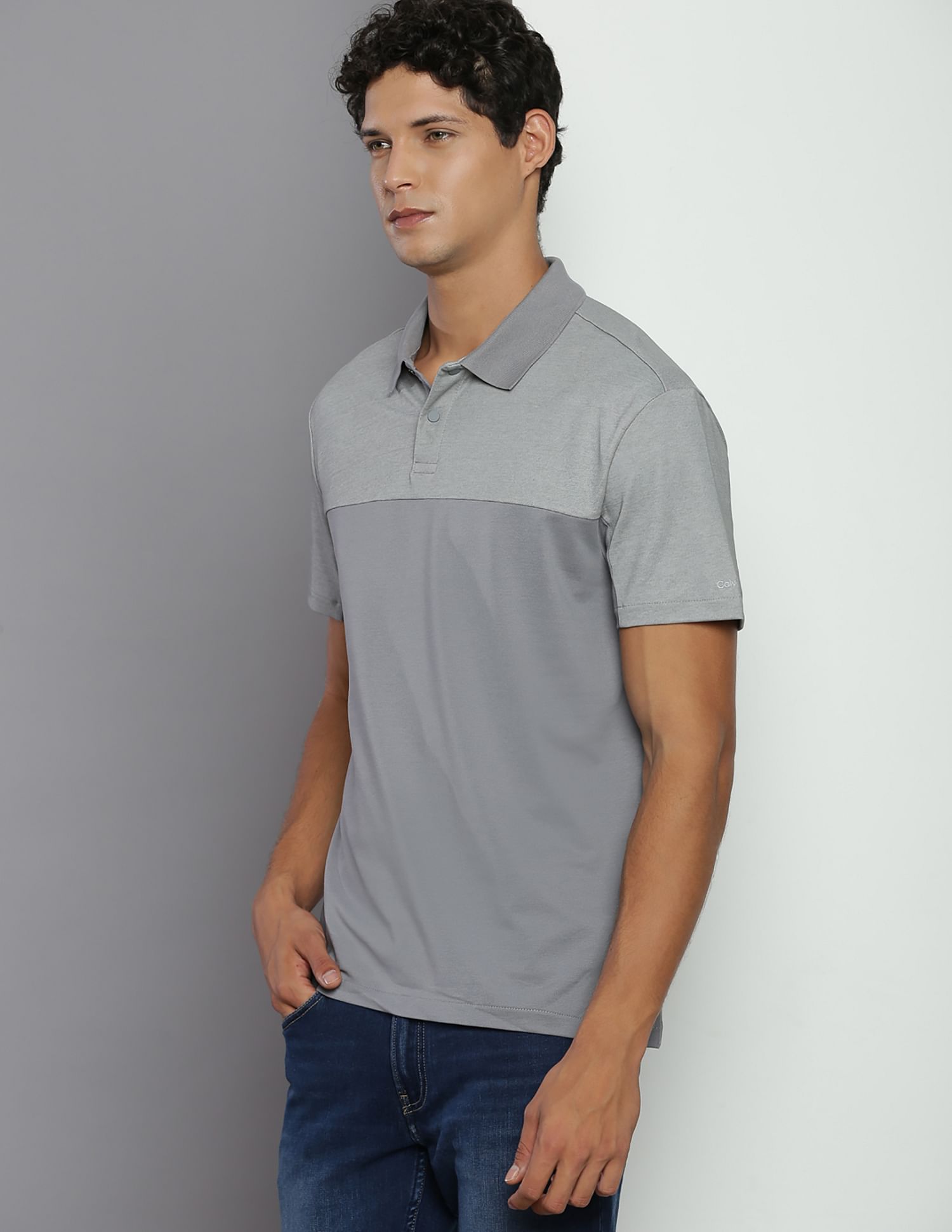 Calvin Klein Colour Block Mix Media Polo Shirt