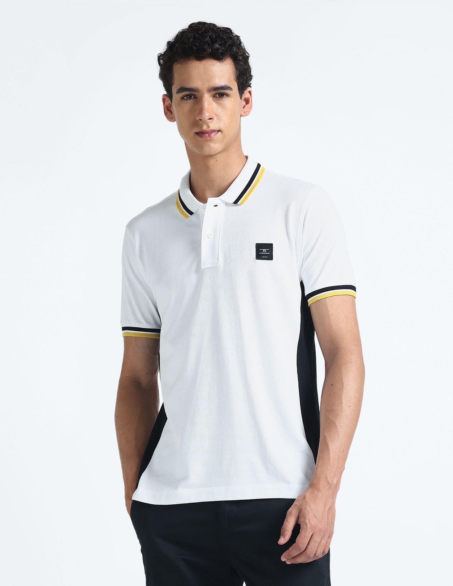 Flying Machine Contrast Panel Pique Polo Shirt