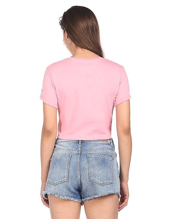 売れ筋商品|||トミーヒルフィガー カットソー トップス レディース Women's Cropped Cotton Crewneck T-Shirt Precious Pink Buy Tommy Hilfiger Women Pink Crew Neck Baby Cropped T-Shirt