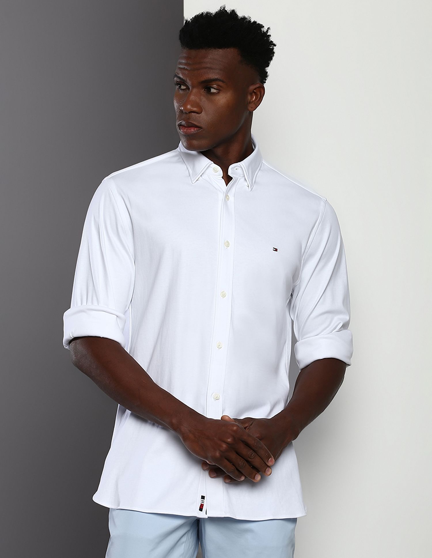 Tommy Hilfiger Spread Collar Interlock Casual Shirt