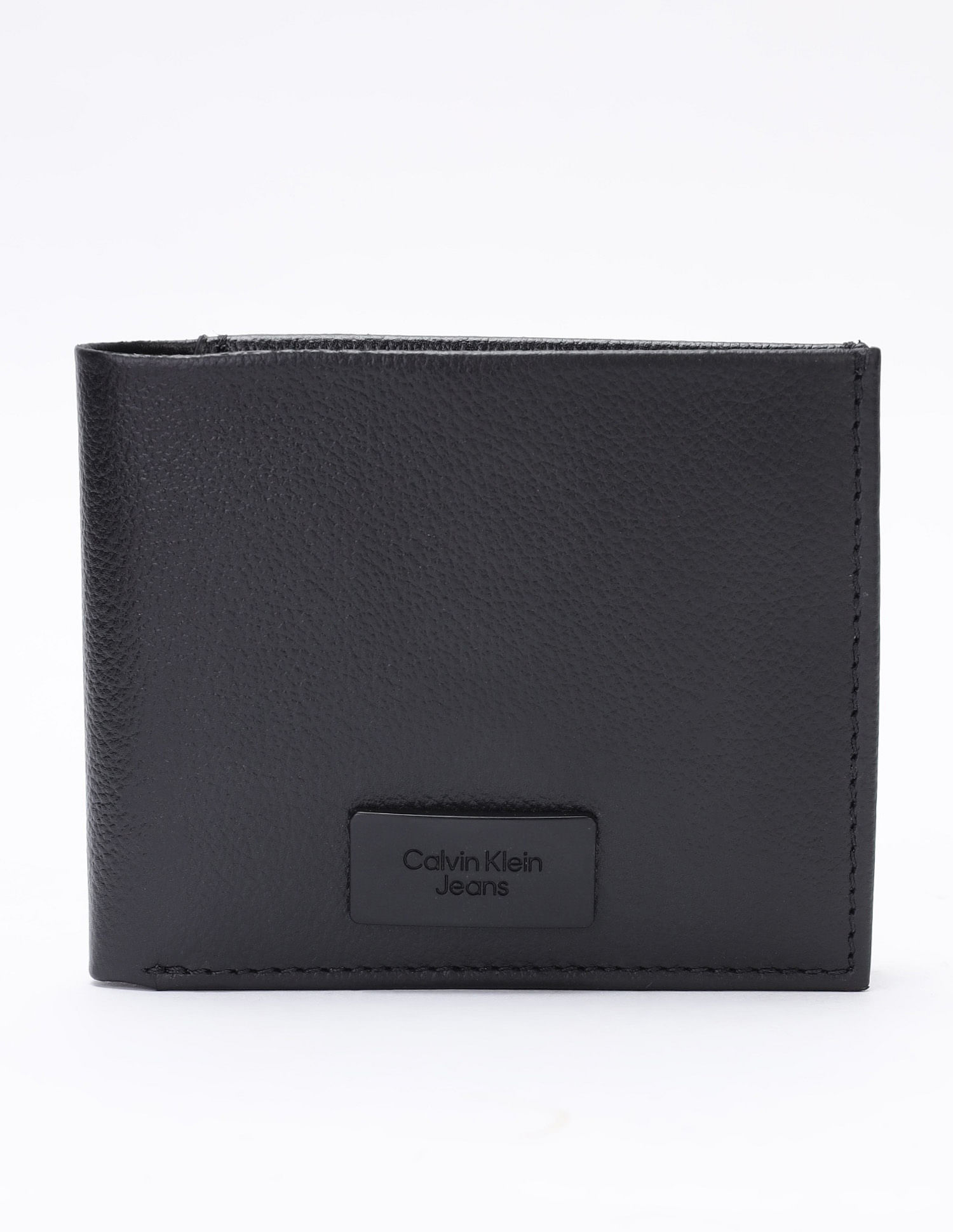 Calvin Klein Solid Black Leather Bi-Fold Wallet